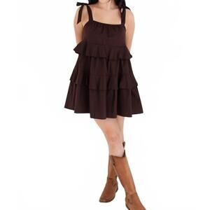 NEW WILDFLOWER women's ruffle detail flowing sleeveless mini dress in brown